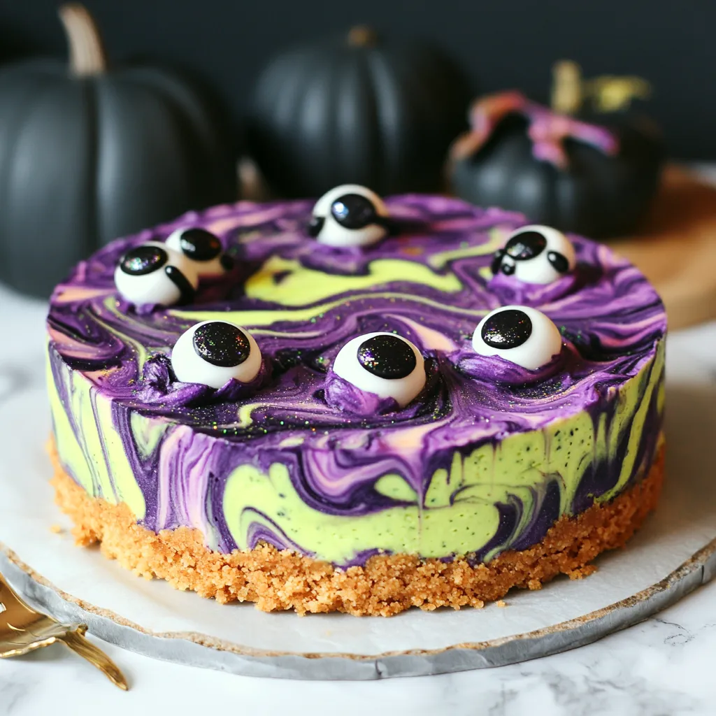 Witches' Brew Swirl Cheesecake with Mystical Purple and Green Marbling - main view